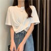 Designer splicing asymmetric twisted ruffled T-shirt high waist crop top tee instafashion for women