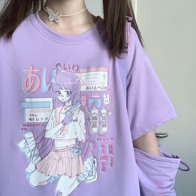 Japanese JK anime split sleeves splicing short-sleeved T-shirt bottoming shirt round neck 44087a