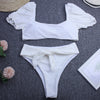 Bubble sleeve square collar bow knot pants split swimsuit swimwear Bikini
