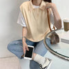 Autumn solid color lapel collar thin sleeveless drop shoulder sweatshirt ribbed fabric vest for young girls