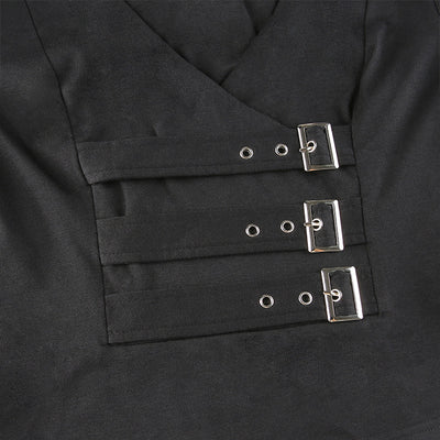V-Ausschnitt Slim Fit Cropped Casual Top Kurzes T-Shirt mit Metallschnallen Hohe Taille Damen Top