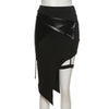 2022 new gothic dress faux leather splicing high waist tight belt irregular split skirt