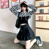 B & W plaid chessboard hooded balero ultra short hoodie gothic streetwear for girls