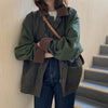 French splicing patchwork lazy style corduroy coat Korean loose retro casual cargo jacket instashop outfit for winter