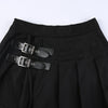 Gothic double belt buckle stitching asymmetric hem high waist pleated skirt shorts chic design leg ring for hippie girls