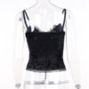 Dark sexy scallop lace trim retro top eyelet lace up embossed black bandage camisole vest