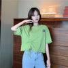 Kpop high waist instafashion ruffled drawstring T-shirt loose fit short crop Tee