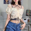 Summer spicy girl agaric drawstring 2 pc set short top slings halter neck camisole vest