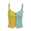 Splicing block color sling cami knitted vest slim fit color matching button placket