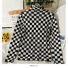 Checkered chessboard grid plaid turtle neck collar Korean style versatile sweater for winter