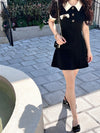 2022 Petite kawaii slim fit A line skirt mini-dress polo collar niche design bows applique girlie