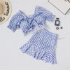 Split swimsuit Korean style plaid prints agaric lace trim fishtail skirt Bikini for fairy girls
