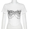 European sexy 3D design dew umbilical round neck printed T shirt irregular hem
