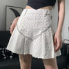 JK polka-dot mini holes denim pleated skirt high waist plus size chic designer skirt for autumn spring