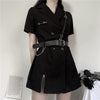 Korean gothic style double breasted long shirt safety pin with belt mini dress