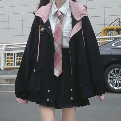 Kawaii baseball uniform japanese college style zipper jacket hoodie Teddy badge for Girls KW91