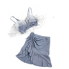 Mesh chest coverup split swimsuit Korean fairy style 2 pc tight belly swimwear set bikini