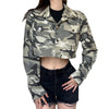 Smart chic streetwear crop top single breasted cardigan camouflage multi pockets loose short coat