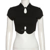 2022 Trendy round neck short sleeve hollow slim retro oriental T-shirt women top