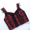 2022 Gothic cami skirt plaid set lace straps agaric top pleated skirt 2 pc suit
