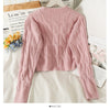 Slim twisted tweed linen pattern round neck short sweater tight knit baggy skirt kawaii set winter