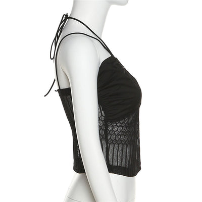 2022 trendy halter neck sling backless slim fit mesh gauze vest camisole