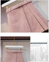 Playful kawaii sweater skirt 2pc set asymmetric collar and pleated skirt design pink blogger favorite suit