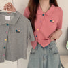 Plus size non traditional placket floral buttons embroidery applique lapel collar summer jacket cropped polo shirt