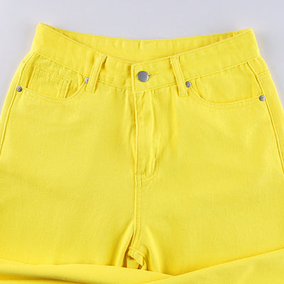 Multi-color extensible denim pants women street fashion sexy mid-waist retro vintage jeans frayed hem