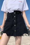 asymmetric denim skirt button placket high waist tight belly body shaper A-line mini skirt plus size