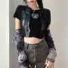Gothic tie dyed separate sleeves splicing T-shirt design agaric edge heart prints for spicy girl