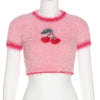 Hairy cherry sweater crop top vest knitwear cami for women