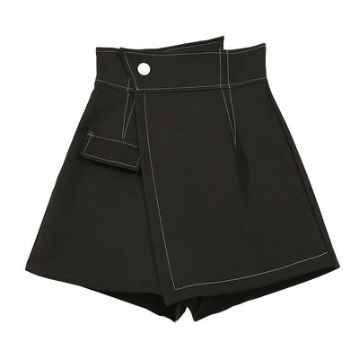 High waist irregular open-cut shorts skirt combo Korean design slim cut pants
