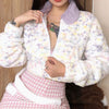 Women kawaii furry crop top cardigan zipper coat princess collar pastel dotty floral prints instashop