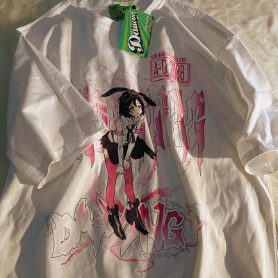 Japanese animation JK anime retro style short sleeves oversize loose fit T-shirt - dare not degenerate