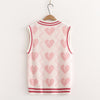 Embroidery heart lovely sleeveless sweater V-neck knitted vest kawaii college style pullover outfit