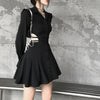Hepburn style French black chic design skirt hollow cut waist square shoulder flared pleated sleeves