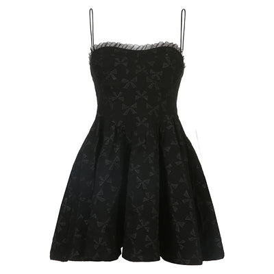 Sexy jacquard bows tube top lace cocktail dress off shoulder slings high waist umbrella skater skirt
