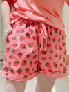 Cute pink strawberry printed pants elastic waist wide leg casual shorts kawaii