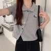 Plus size non traditional placket floral buttons embroidery applique lapel collar summer jacket cropped polo shirt