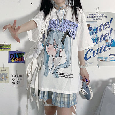 Japanese anime girl printed JK T-shirt demi sleeves for boys and girls top