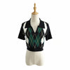 polo collar argyle sweater college style pullover women tee plaid knitwear