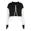 Japanese splicing contrast color long sleeve hooded sweater 2022 autumn streetwear jacket with chains