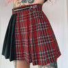 Patchwork contrast plaid skirt with zipper chains women summer dark gothic splicing high waist pleated skirt