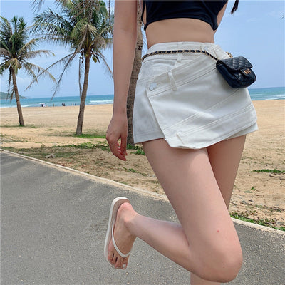 Street shooting holiday style designer pants hot beach girls irregular hot pants denim shorts skirt