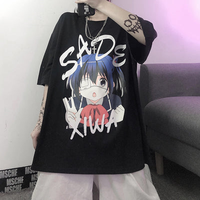 harajuku anime girl bf T-shirt 2021 niche design loose fit manga long shirt instafashion