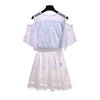 Frilly fairy floral summer gauze dress set off shoulder blouse and skirt set Korea style embroidered embellishment