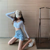 Wide leg distressed hot pants ultra-high waist double buttons loose fit A-line denim shorts