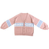 Baby letter American sweetheart girl pink blue loose lantern sleeve knitted cardigan kawaii sweater