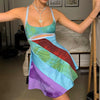 2022 new women fashion rainbow stripes hollow cut A-line minidress high waist slim fit